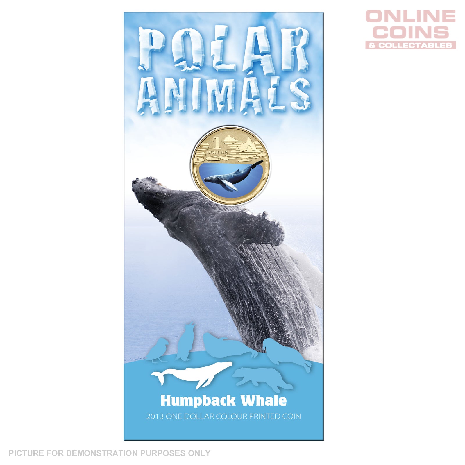 2013 $1 AlBr Uncirculated Carded Coin - Polar Animals Series - Humpback Whale